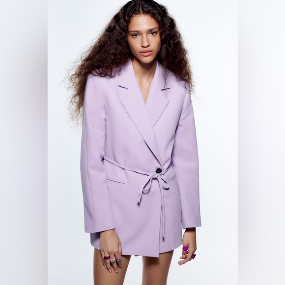 ZARA STRAIGHT CUT BELTED BLAZER - Picture 4 of 11